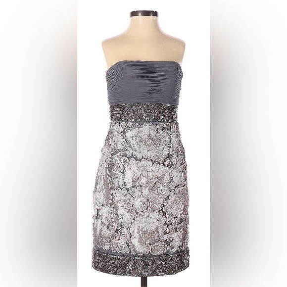 Sue Wong Nocturne Strapless Beaded Cocktail Dress Pewter Silver Size 2 - Picture 6 of 12